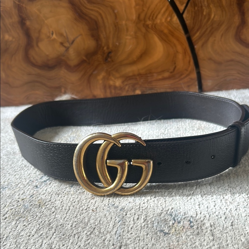 Gucci Dark Brown Leather Belt with Gold Double G Buckle